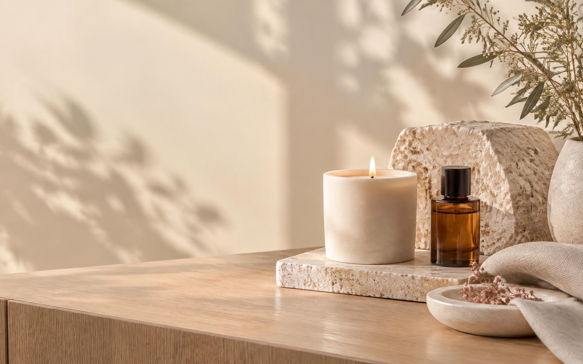 Vela e aroma em um ambiente de luz natural